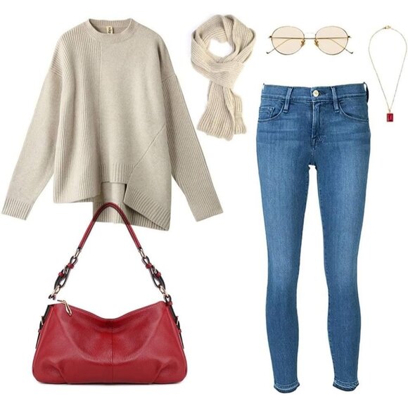 Soft Leather Hobo Bags for Women Genuine Top Handle Handbags Shoulder Purses Red - Picture 7 of 7